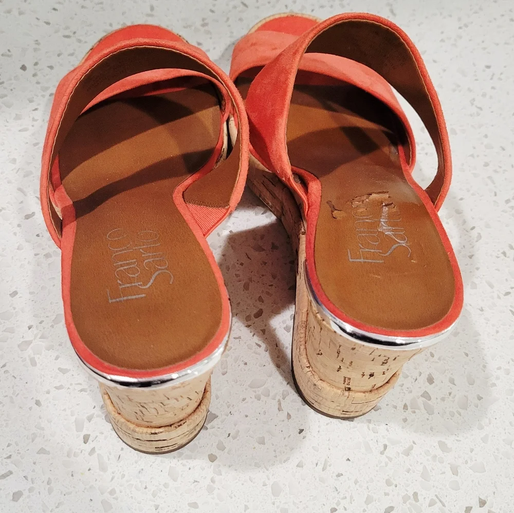 Franco Sarto Fiore Cork Wedge Coral Suede Sandals | Size 6.5